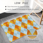 Washable 5x7 Diamond Rug Living Room, Geometric Orange and Blue Plaid Design Area Rugs for Bedroom, Diamond Home Decor Carpet, Low Pile, Non Slip, Kids & Pet Friendly (N4142)