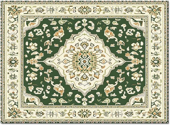 Green Bohemian Rectangular Area Rugs for Living Room Bedroom 5 x 6.9 ft Vintage Farmhouse Floral Pattern Non-Shedding Soft Low Pile Rug Non Slip Washable Rug for Nursery Entryway Playroom