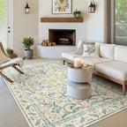 Morebes Washable Area Rugs 6x9, Boho Nursery Rug Girl Bedroom Non-Slip, Large Soft Vintage Distressed Floral Carpet for Living Room Foyer Home Office Decor, Cream