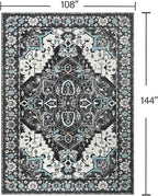 YJ.GWL Area Rugs for Living Room 9x12 Machine Washable Rugs, Non Slip Floral Vintage Rug Indoor Carpet, Stain Resistant Large Rug for Bedroom Dining Room, Black Grey Blue