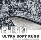 KILOCOCO Area Rug 3x5 Entryway Rug Washable Printed Vintage Floral Rubber Backed Non Slip Indoor Kitchen Rugs for Living Room Laundry Room Playroom Mudroom Moroccan Area Rugs, Black/Navy/White