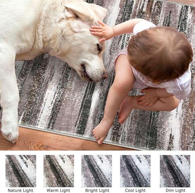 Modern Abstract Runner Rug 3x10, Dark Light Brown White Washable Kitchen Runner Non-Slip Soft Hallway Rug Runner Thin Print Faux Wool Carpet for Entryway Bedroom Laundry Room Indoor
