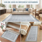 jinchan Hallway Runner Rug 3x7 - Machine Washable Grey Vintage Floral Distressed Design Soft Non-Slip Low-Pile Ultra-Thin Runner Rug for Kitchen Laundry Room Bedroom Farmhouse (3‘x8', Grey)