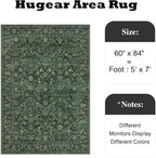 HUGEAR 5x7 Machine Washable Rugs Dark Green Hallway Area Rug Indoor Accent Rug Floral Low Pile Carpet Soft Throw Aesthetic Rug Bedroom Living Room Office Dining Room Kitchen Laundry Room Non Slip