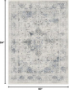 RUGGABLE Washable Vintage Area Rug – Sarrah Blue Quartz 5x7, Stain-Resistant, Non-Slip – Medium Machine Washable Rugs for Living Room, Bedroom, Hallway, Entryway & Office–with Standard Pad