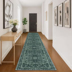 KOZYFLY Runners for Hallways 3x16 Ft Extra Long Washable Faux Wool Thin Hallway Rug Printed Carpet for Entryway Bedroom Staircase Kitchen Laundry Room Floor Decor, Dark Green