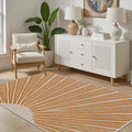 Boho Sun Print Area Rug for Living Room 3x5, Modern Abstract Non-Slip Washable Rugs, Soft Stripe Minimalism Carpet for Bedroom, Nursery, Entryway, Dining Room & Office Decor, Orange White