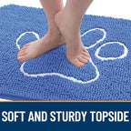 OLANLY Dog Door Mat for Muddy Paws 36x24, Paw Print Design, Absorbs Moisture and Dirt, Absorbent Non-Slip Washable Doormat, Quick Dry Chenille Mud Mat, Entry Indoor Entryway Carpet, Cornflower Blue