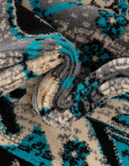 Unique Loom Taftan Collection Border Geometric Tribal Inspired Design Area Rug (9' 0 x 12' 0 Rectangular, Turquoise/ Gray)