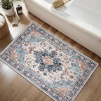 Tangsoo Vintage Rug 2x3 Washable Rug for Entryway, Non Slip Small, Indoor Front Door, Print Distressed Blue/Beige Door Mat Carpet, Soft Low Pile Rugs for Entrance Kitchen Bedroom Bathroom