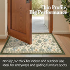 jinchan Elora 3x5 Floral Rug for Entryway Washable Kitchen Rug Vintage Romance Design Small Mat Non Slip Indoor Doormat Lightweight Low-Profile Throw Carpet for Bathroom Laundry Room, Green/Beige