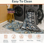 BESTSWEETIE Area Rug 8x10 Rug Machine Washable Non-Slip Low Pile Print Pattern Western Rug for Living Room Bedroom Navy/Grey