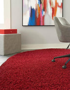 Unique Loom Solid Shag Collection Area Rug (7' 10" x 10' Oval, Cherry Red)