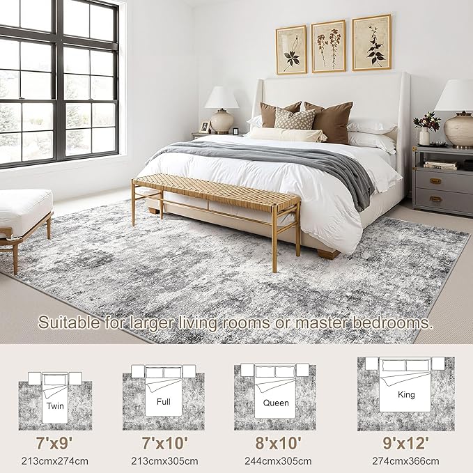 7x9 Area Rug Living Room Rugs - Washable Neutral Modern Abstract Soft Thin Large Rug Indoor Floor No Slip Rug Carpet for Bedroom Under Dining Table Home Office Decor - Grey