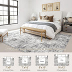 7x9 Area Rug Living Room Rugs - Washable Neutral Modern Abstract Soft Thin Large Rug Indoor Floor No Slip Rug Carpet for Bedroom Under Dining Table Home Office Decor - Grey