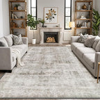 LUMI 8x10 Washable Area Rug for Living Room, Ultra Soft Modern Neutral Grey Rugs Non Slip with Rubber Backing, Low Profile, High Traffic, Stain Resistant Carpets, Ideal for Bedroom, Dining Room