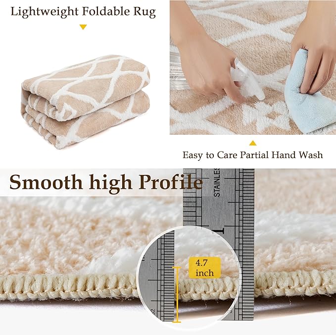 Beige 4x6 Area Rug Moroccan Shag Office Washable Carpet Soft Non Shedding Neutral Boho Doormat Plush Pile Modern Throw Rug for Entryway Kitchen Dining Room Bedroom Living Room