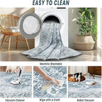 6x9 Area Rugs Washable Rugs for Living Room, Vintage Boho Rug Non-Slip Soft Floral Distressed Rug Low Pile Stain Resistant Carpet for Bedroom Nursery Office Dining Room Farmhouse Dorm(Blue, 6'x9')