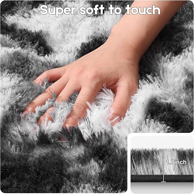 6x9 Area Rugs for Living Room, Fluffy Large Rugs for Bedroom, Soft Shag Fuzzy Non-Slip Carpet for Kids Boys and Girls Nursery Room Dorm Indoor Home Decor (Black and White, 6ft x 9ft)