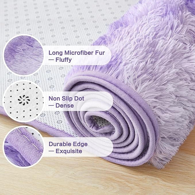 Andency Soft Area Rugs for Living Room Bedroom, 3x5 Non-Slip Fluffy Shag Carpet, Indoor Floor Fuzzy Shaggy Living Room Plush Rug for Kids Dorm Nursery Home Decor Aesthetic, Tie-Dyed Purple