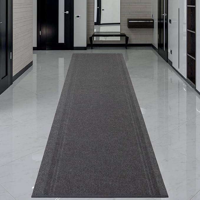 English Home Custom Size Non Slip Striped Design Light Weight Durable PVC Backing Thin Pile Runner Rug (26" x 20')