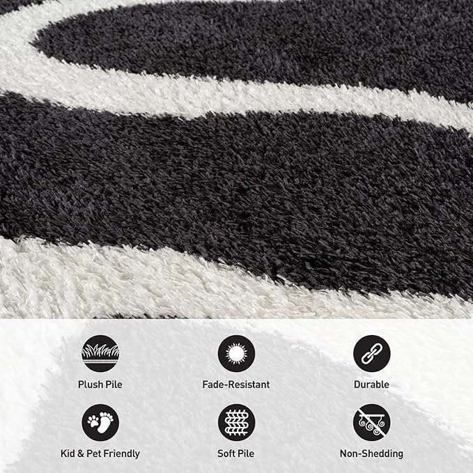 Rugshop Abstract Wavy Shag Runner Rug Anthracite Dark Gray 2' 3" x 8' Perfect for Hallways, Kitchens, or Behind The Sofa