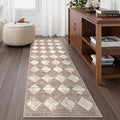 Lahome Moroccan Treills Runner Rug - 2x6 Beige Washable Rug Runner Carpet Runners for Hallway 6ft Non Skid, Checkered Faux Wool Long Kitchen Bathroom Non Skid Runners for Bedroom Hallway Entryway