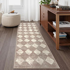Lahome Moroccan Treills Runner Rug - 2x6 Beige Washable Rug Runner Carpet Runners for Hallway 6ft Non Skid, Checkered Faux Wool Long Kitchen Bathroom Non Skid Runners for Bedroom Hallway Entryway