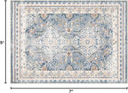 Phantoscope Washable Area Rug 5'x7' Non-Slip, Vintage Neutral Rugs for Living Room, Bedroom, Dining Room, Distressed Boho Geometric Medallion Pattern, Low-Pile Foldable Floor Carpet, Dusty Blue/Multi