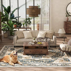 EnHomee 8x10 Area Rugs Washable for Bedroom, Boho Vintage Rugs, Foldable Area Rug for Dining Room, Non-Slip Soft Living Room Rug, Low Pile Large Carpet for Bathroom, Blue and Brown