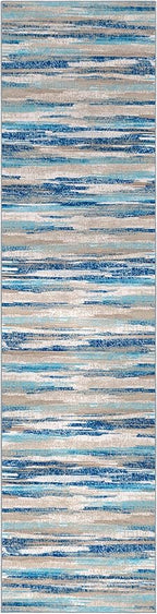 Modern Abstract Hallway Runner Rug, Blue Washable Kitchen Runner Non-Slip Soft 2x8 Runner Rug Thin Print Faux Wool Carpet for Entryway Bedroom Laundry Room Indoor