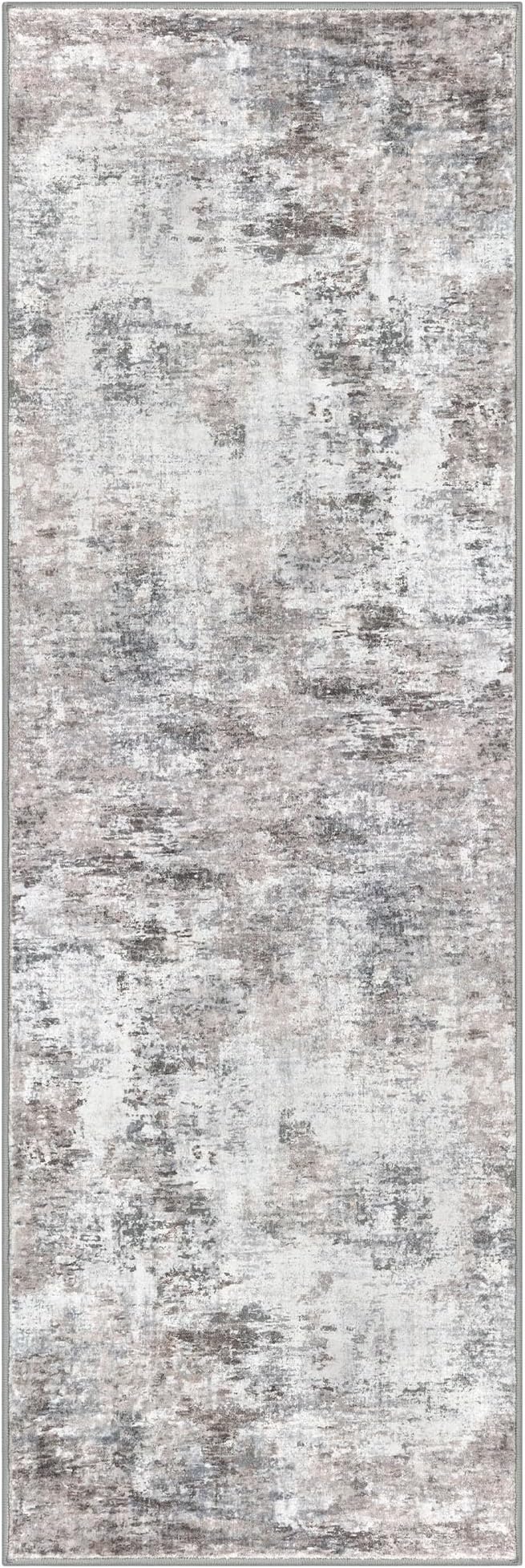 Modern Abstract Hallway Runner Rug, Beige Grey 2.6x8 Runner Rug, Washable Kitchen Runner Non-Slip Soft Thin Print Faux Wool Carpet for Entryway Bedroom Laundry Room Indoor