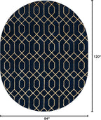Unique Loom Glam Collection Area Rug - Trellis (7' 10' x 10' Oval, Navy Blue Gold/ Gold)