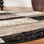 Superior Indoor Area Rug, Jute Backing, Plush Modern Rugs for Entryway, Kitchen Floors, Office Floor Cover, Color Block Rugs, Rockwood Collection, 5' Round, Chocolate