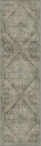 Bavni Kitchen Rug 2x7 Runner Rugs for Hallways Entryway, Washable Vintage Print Carpet, Ultra-Thin Chenille Low Pile Lightweight Rug with Non Slip Backing, Tan
