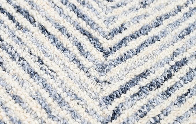 Modern Herringbone Chevron Collection Handcrafted Wool Area Rug - Durable, Zigzag Pattern, for High Traffic, Contemporary Design for Living Room, Bedroom, Dining Room Decor (Denim blue, 8' x 10')