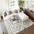Area Rug 3x5 Rug Machine Washable Non-Slip Low Pile Print Pattern Western Rug for Living Room Bedroom Entryway Tribal Series -Navywhite/Black