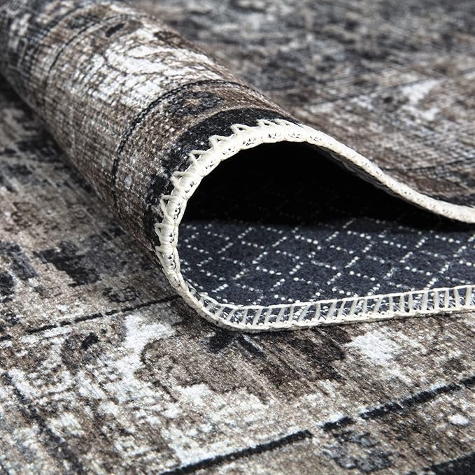 Bloom Rugs Washable Non-Slip 3' x 5' Rug - Black/Brown Traditional Area Rug for Living Room, Bedroom, Dining Room, and Kitchen - Exact Size: 3' x 5'