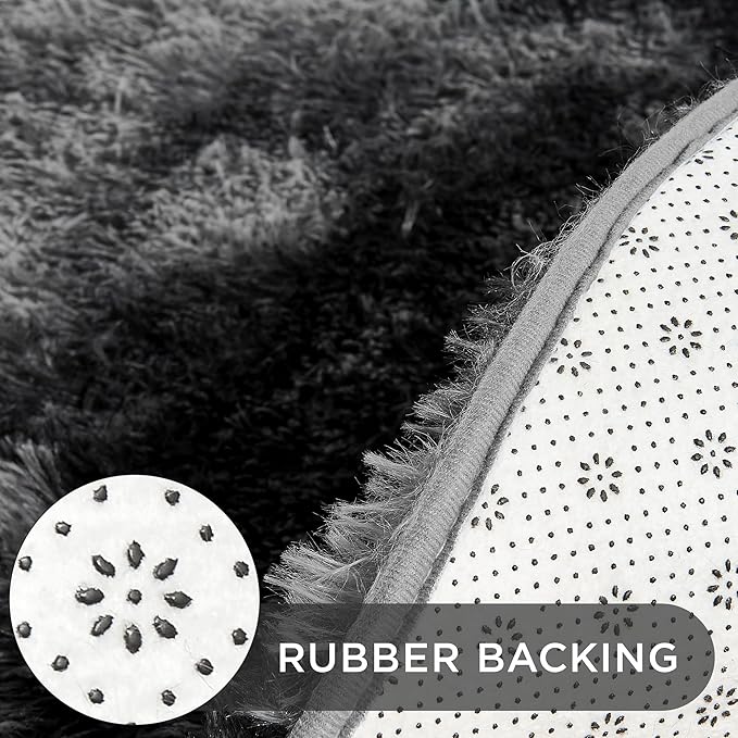 Andency Tie-Dyed Dark Grey Round Area Rug for Living Room, 6x6 Shag Rug for Bedroom, Fluffy Circle Carpet for Home Decor, Room, Fuzzy Plush Circular Rug for Dorm Playroom