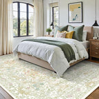 Farmhouse Sage Green Washable Nursery Rug 5x7, Floral Area Rug for Living Room, Bedroom, Dining Room Under Table, Home Office, Low Pile Non Slip Boho Carpet, Soft Cottagecore Botanical Accent Mat
