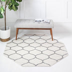 Rugs.com Lattice Frieze Collection Rug – 5' Octagon Ivory Medium Rug Perfect for Living Rooms, Kitchens, Entryways