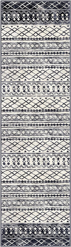 KUTA Moroccan Washable Runner Rug, 2.6x10 Non-Slip Vintage Black Navy Blue Boho Hallway Kitchen Rugs Ultra Soft Geometric Floor Carpet Runners for Bedroom Laundry Living Room