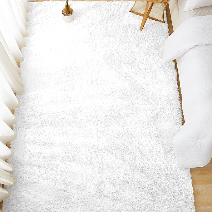 Andency White Soft Area Rugs for Living Room Bedroom, 4x6 Fluffy Shaggy Bedside Rug, Non-Slip Large Shag Fuzzy Plush Carpets for Bedroom Kids Dorm Nursery Home Decor Aesthetic
