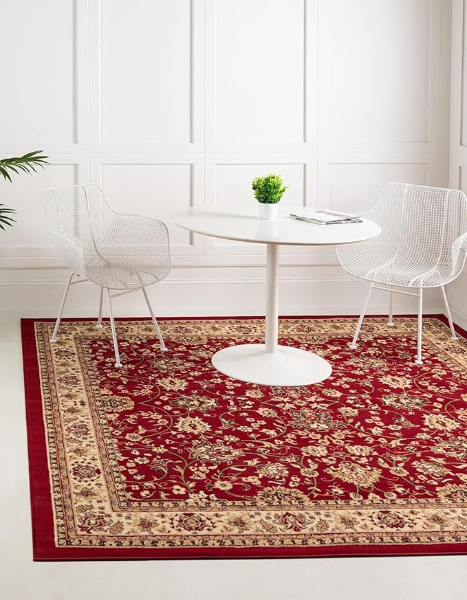 Unique Loom Sialk Hill Collection Area Rug - Washington (5' Square Burgundy/Cream)