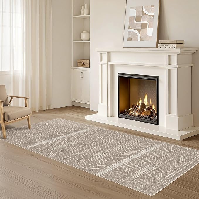 Nakagishi Area Rug Living Room Rugs: 3X8 Machine Washable Boho Large Neutral Farmhouse Stain Resistant Moroccan Indoor Floor Carpet for Bedroom Nursery Dorm Dining Room Home-Dark Brown