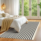 KOZYFLY Black and Beige Striped Rug 5x8 Ft Area Rug Washable Indoor Outdoor Rug Cotton Outdoor Patio Rugs Farmhouse Rugs Living Room Carpet for Patio Dining Room Bedroom