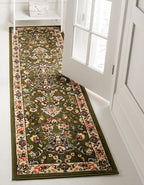 Rugs.com Yasmin Collection Rug – 16 Ft Runner Green Medium Rug Perfect for Hallways, Entryways