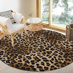 3ft Leopard Print Round Area Rug, Washable Non-Slip Ultra-Soft Low Pile Carpet, Non-Shedding Modern Circle Rug for Bedroom Entryway Kitchen Bathroom Office