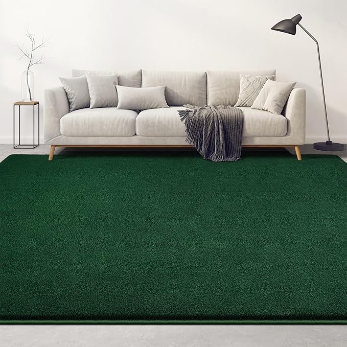 Large Area Rugs for Living Room Bedroom, 6x9 Feet Dark Green Rug, Minimalist Modern Shag Rug, Soft Thick Memory Foam Indoor Carpet, Non-Slip Washable Rug for Boys Girls Dorm Nursery Room Home Decor