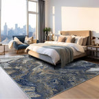 Washable Rug for Living Room: Abstract 8x10 Area Rugs for Bedroom Dining Room Low Pile Non-Slip - Stain Resistant Large Carpet Indoor - Modern Marble Blue Gold